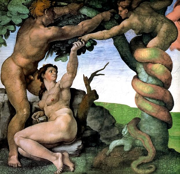 The devil's first attack on man in the garden of Eden.